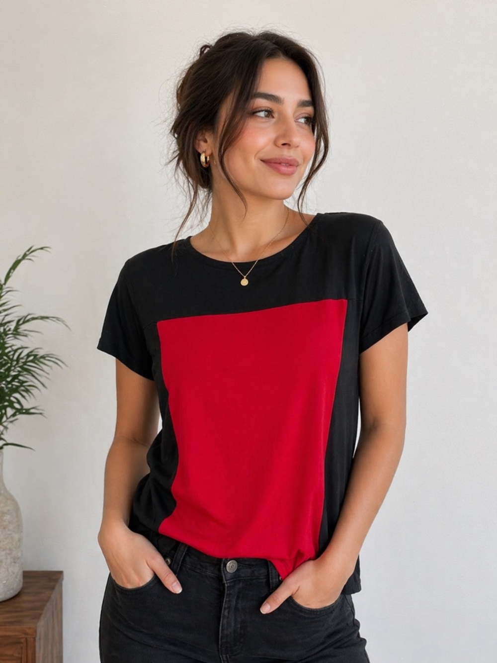 Black & Red Colorblock Short Sleeve Tee - Brand